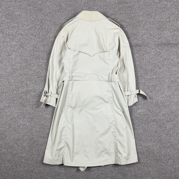 VTG London Fog Tan Double Breasted Belted Long Trench Coat Womens 8P Lightweight - Picture 2 of 14